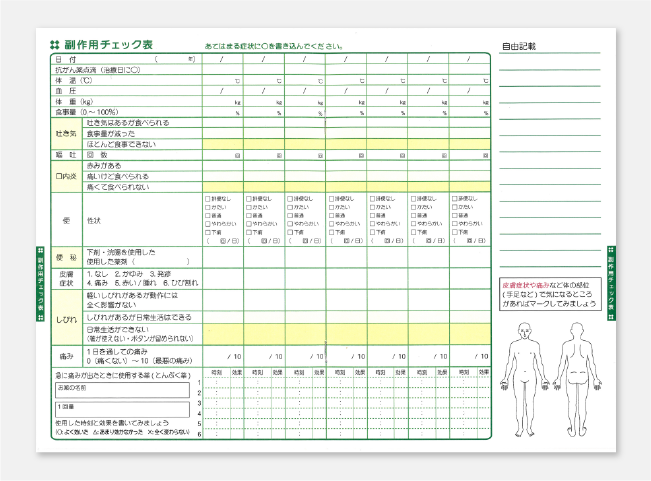 治療手帳の副作用チェック表