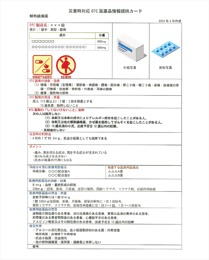 災害時対応OTC医薬品情報提供カードのイメージ
